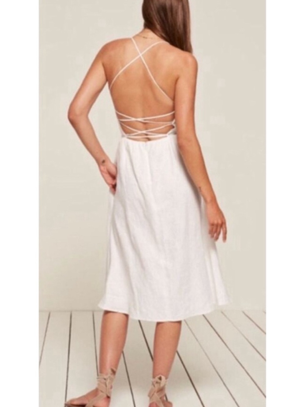Reformation 100% Linen Pepper Lace Up Back Midi Dress 6 - Picture 5 of 12